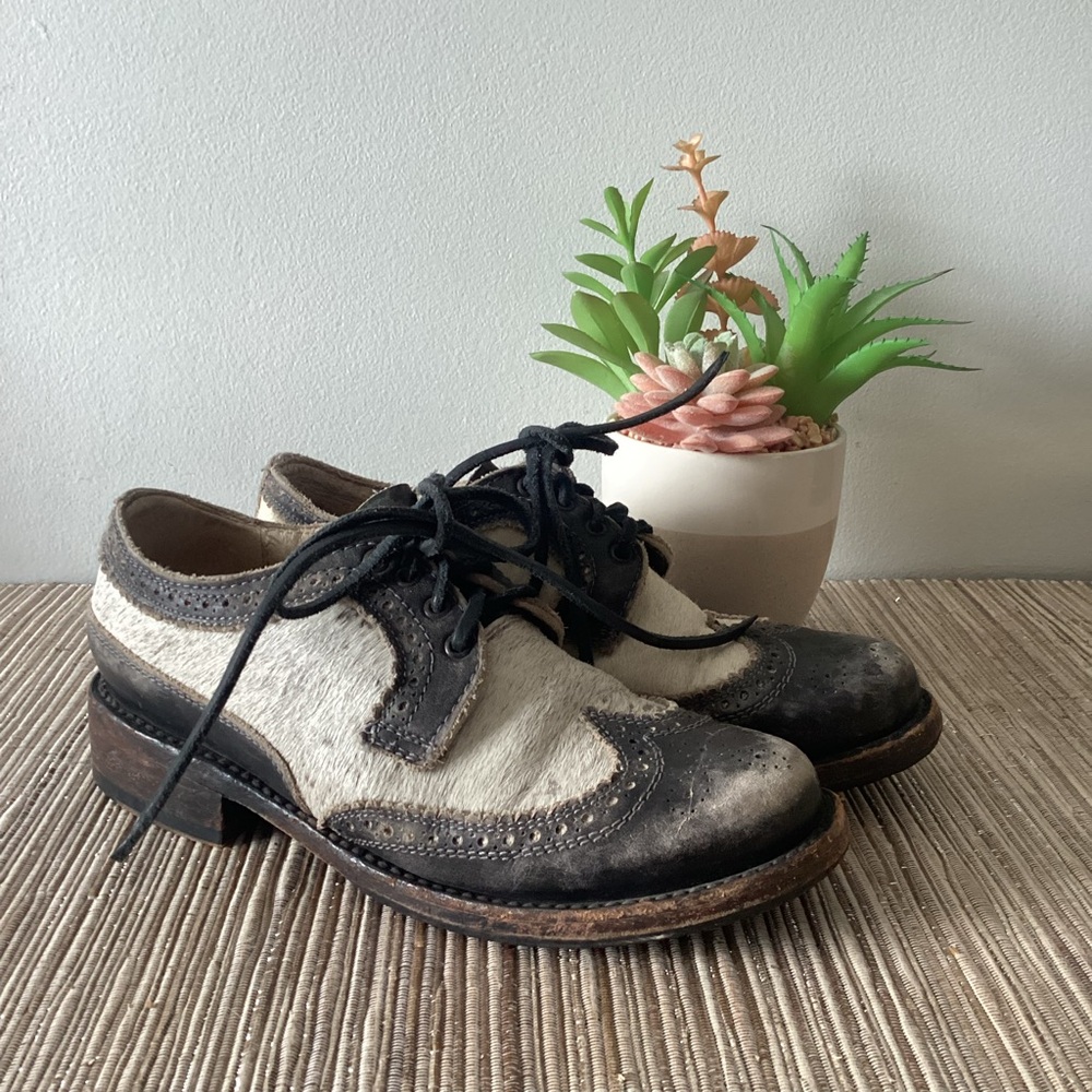FREE BIRD Oxford Mackenna Black White Pony Hair Lace Up Shoes Size Womens 8 - Picture 3 of 8